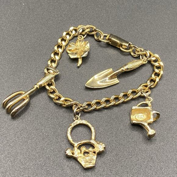 Danecraft Vintage Spring Flower Garden 5 Charm Bracelet Gardening 7" Jewelry - Picture 1 of 4